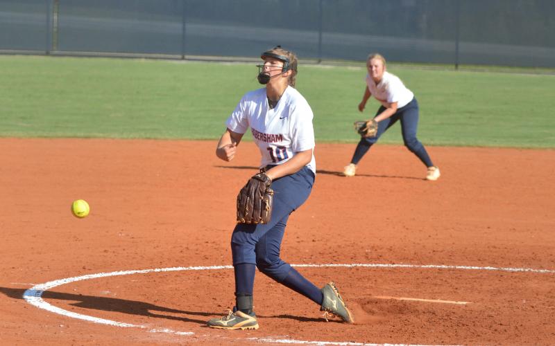 HCHS's Kyla Quiles throws a pitch during a game against Stephens County High School Friday.