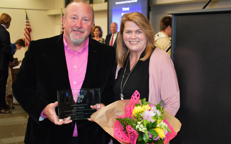 Distinguished Citizen honoree Steve Paysen of Toccoa was honored March 3 and joined by his wife Julie and other friends and members of his family. MATTHEW OSBORNE/Staff