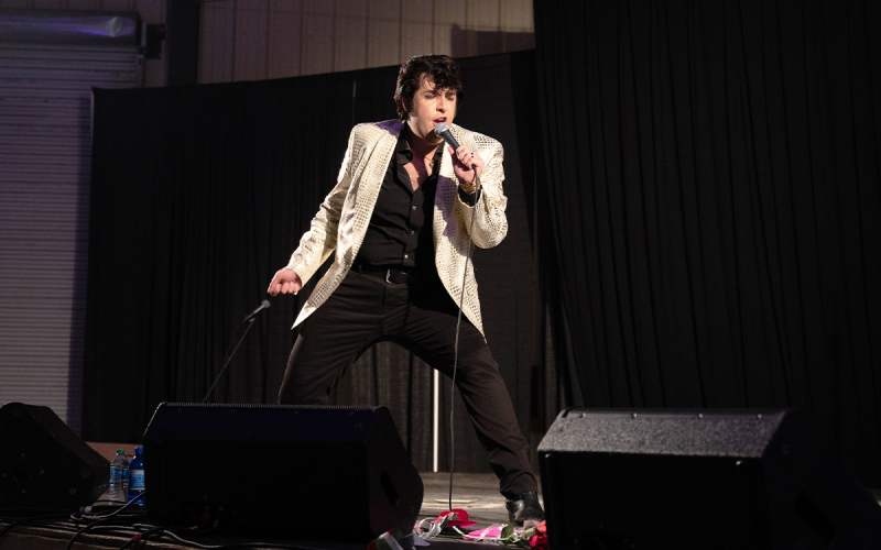 Elvis tribute artist Austin Irby sings “Blue Suede Shoes” by Elvis Presley. ZACH TAYLOR/Special