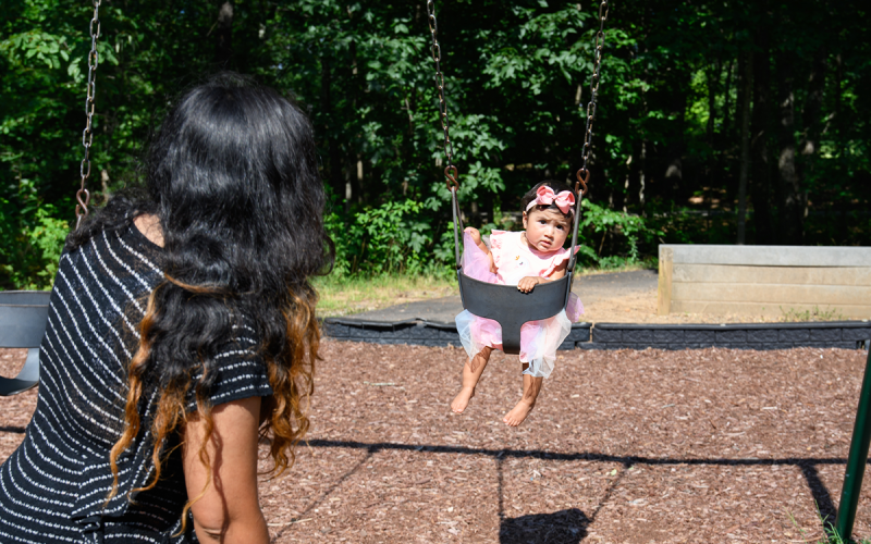 Giselle (left) was at Cornelia City Park pushing her infant daughter, Annalia, on the swing set. ZACH TAYLOR/Special