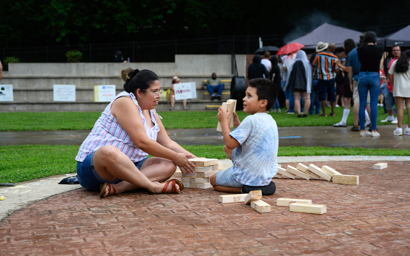 Esperanza and Dominic Vera placed a Jenga game in the center of Baldwin’s newest park on Saturday night. ZACH TAYLOR/Special