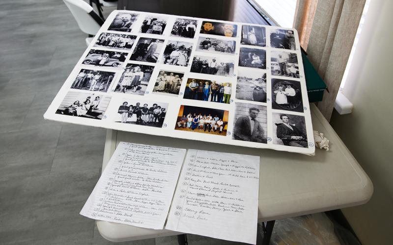 A photo timeline of members from the Love family sits on a table at the Love Family Reunion. ZACH TAYLOR/Special