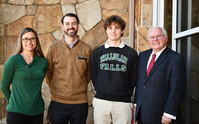Shown Thursday are (from left) Tallulah Falls Upper School Academic Dean Kimberly Popham, STAR teacher Jeremy Stille, STAR Student Jake Wehrstein, and Head of School and President Dr. Larry Peevy. JULIANNE AKERS/Staff