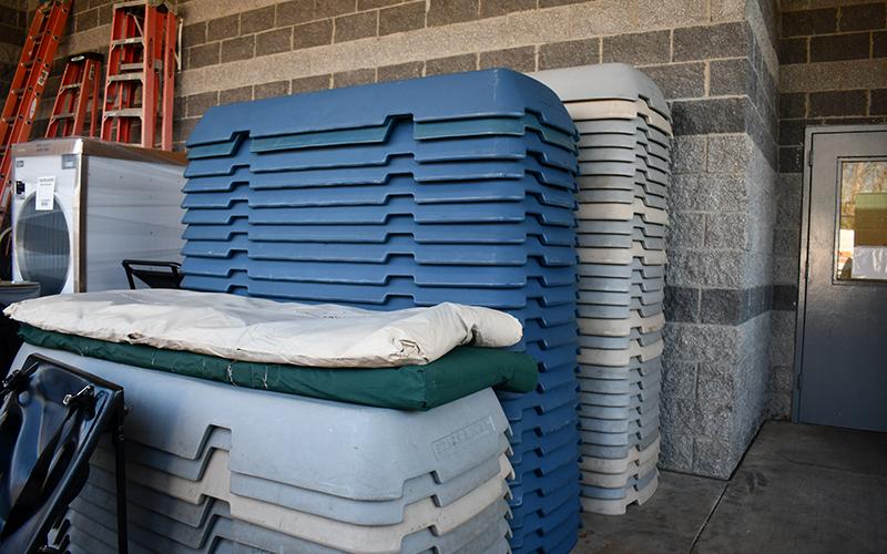 Stacks of what the Habersham County jail calls “boats,” used to provide a place for inmates to sleep when all of the bunks are taken. JULIANNE AKERS/Staff