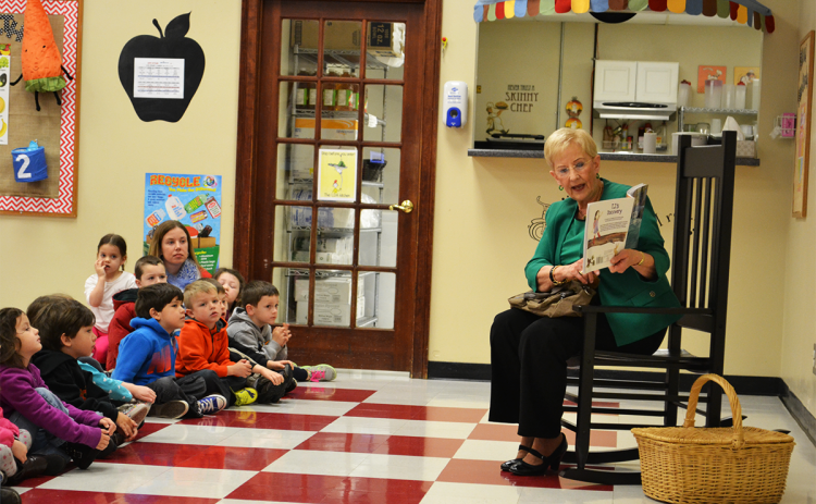 Former First Lady Sandra Deal reads to young students at Clarkesville Elementary in 2015. She read to students in every county in Georgia. FILE