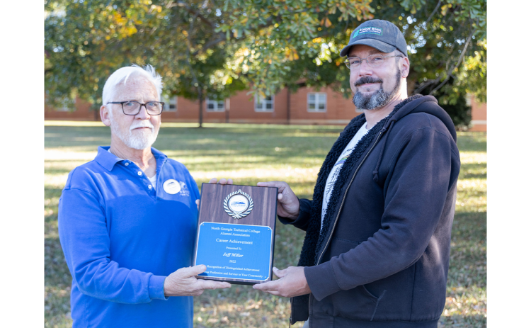 From left are John Mather, NGTC Alumni Association director, and Jeff Miller, NGTC Alumni Career Achievement winner. AMY HULSEY/Submitted