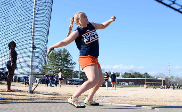 Habersham Central’s Landrey Pike, shown throwing discus earlier this season, is heading for state in the shot put. ZACH TAYLOR/Special