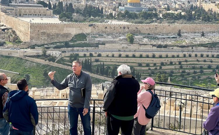 Pastor Mike Franklin talks to one of many church groups he has taken to Israel over the last 10 years. THE TORCH/Submitted