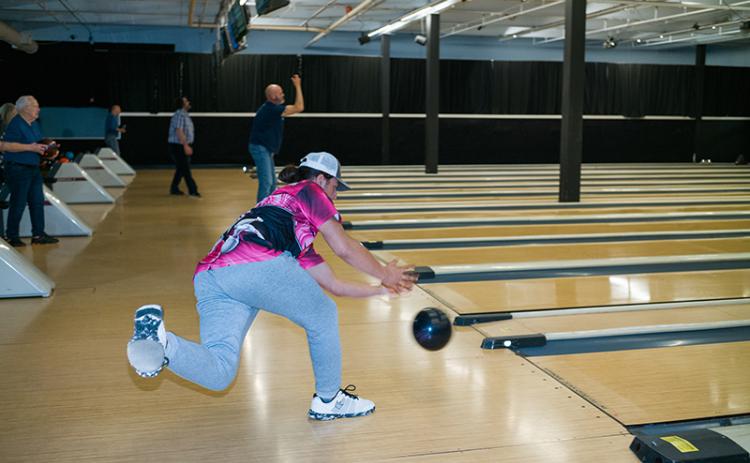 Seth Dover launches his bowling ball down the lane during league night in Clarkesville. ZACH TAYLOR/Special