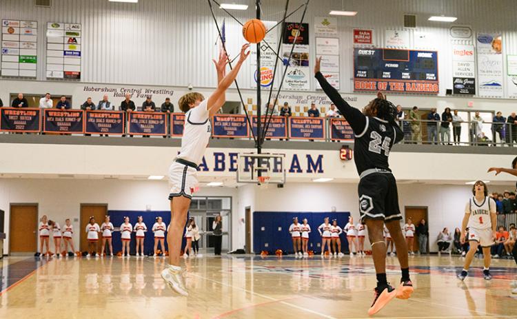 Habersham’s Judge  Wilbanks drains the 3 over the outstretched hand of a Shiloh defender earlier this season. ZACH TAYLOR/Special