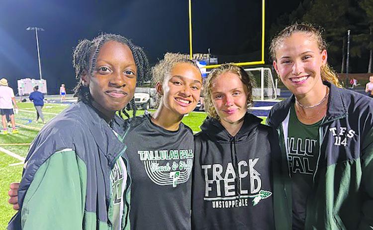 Tallulah Falls’ 4x400 relay team of Joanna Miller, Julianne Shirley, Molly Mitchell and Dani Prince qualified for the state meet. TFS ATHLETICS/Submitted