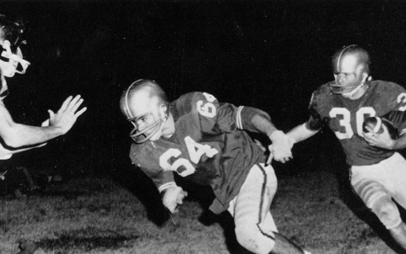 Shown is former South Habersham High School Rebel Dexter Pratchard, No. 64, blocking during a game in 1964. Pratchard will be inducted into the Habersham County Football Ring of Honor Tuesday at the Orchard in Clarkesville.
