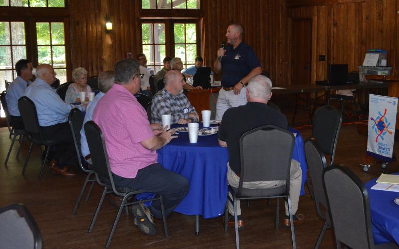 Habersham Central High School Football Coach Benji Harrison speaks to members of the Rotary Club of Habersham County Thursday at the Cornelia Community House.