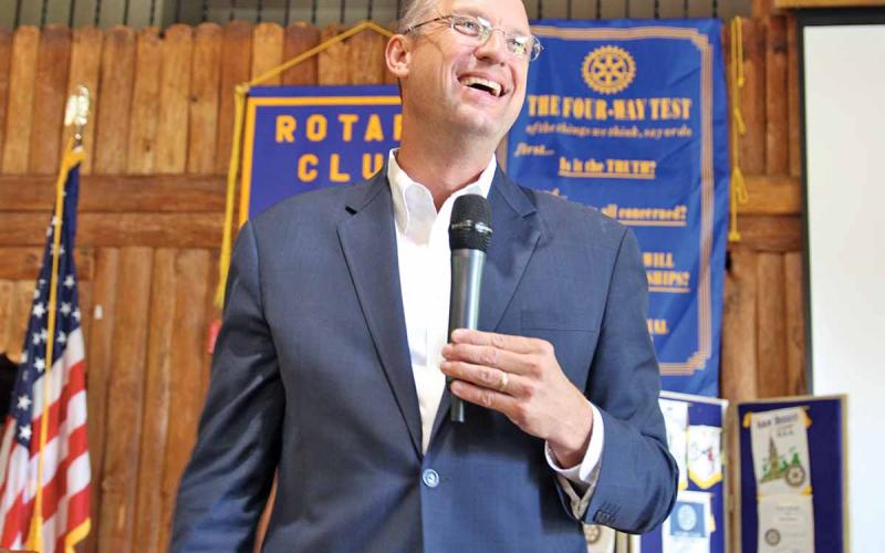 Rep. Doug Collins addresses an audience gathered Thursday for the regular weekly meeting of the Rotary Club of Habersham County. (Photo/ERIC PEREIRA)