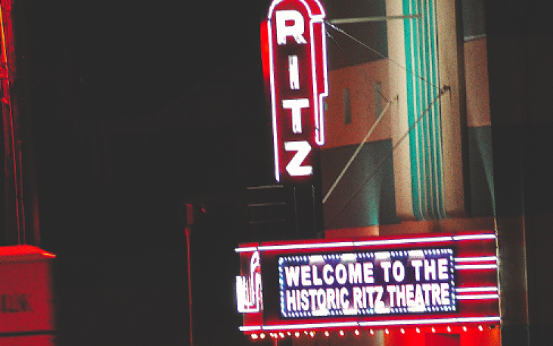 The Ritz Theatre's marquee lights up Doyle Street in downtown Toccoa