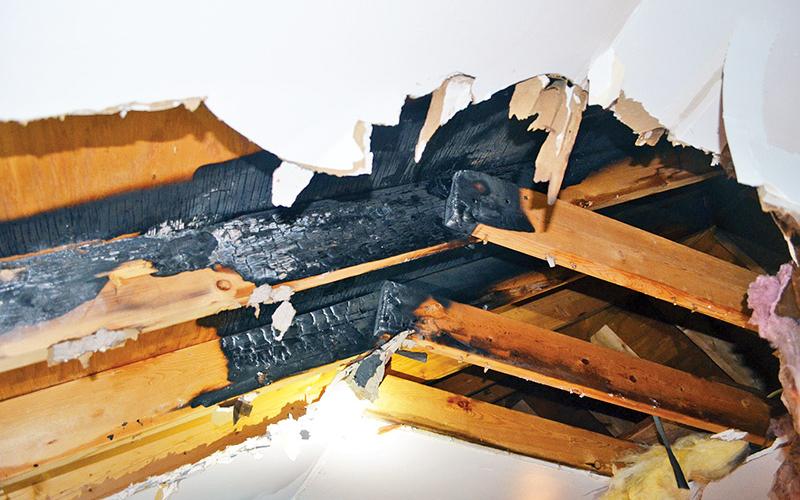 The attic of a Demorest apartment was damaged by fire. Photo courtesy of the Insurance and Safety Fire Commissioner’s Office