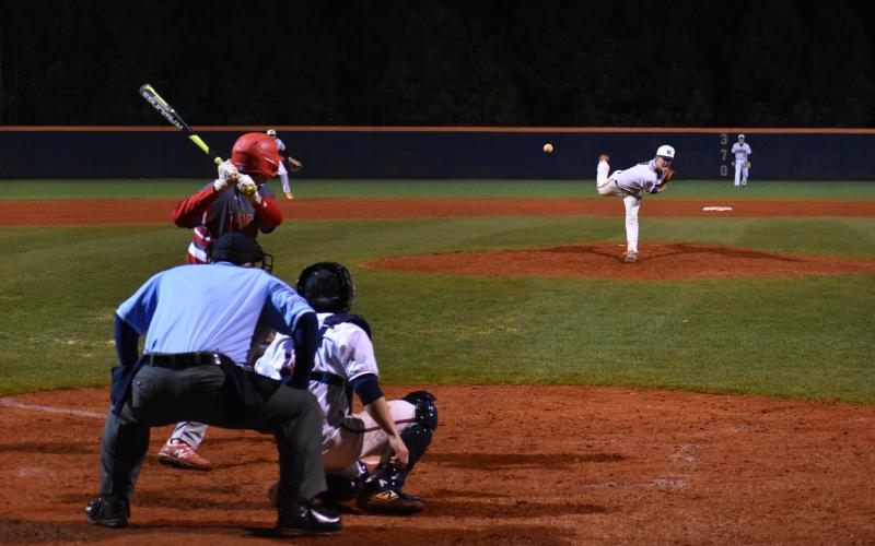 Habersham Central's Rhett Addis throws a pitch during the Raiders' 4-0 win over Madison County High School Wednesday.