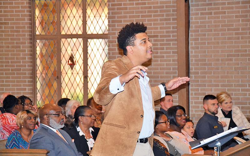 Nicholas Knox of Piedmont College conducts Piedmont College United Praise Gospel Choir during Sunday’s concert. Knox earned last year’s scholarship given by the Alliance for African American Music.