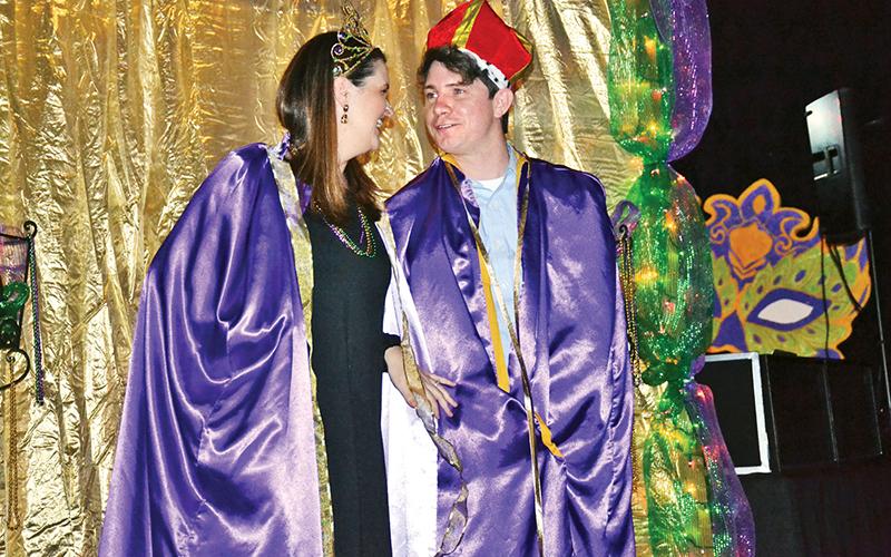 Meg and Josh Luke were the lucky ones to find the baby in the King Cake at the Clarkesville Mardi Gras event at the Habersham Event Center on Saturday night. They were named king and queen of the ball.