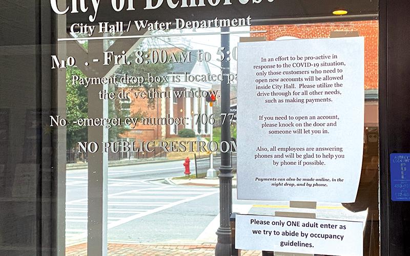 Instructions at Demorest’s City Hall echo others around the county trying to keep residents and city employees safe.