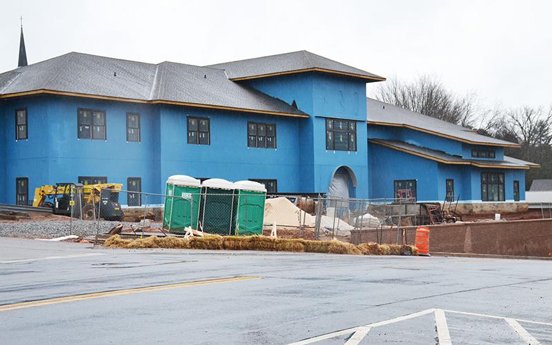 An extremely rainy February has delayed the completion date for the new Cornelia City Hall and fire station.