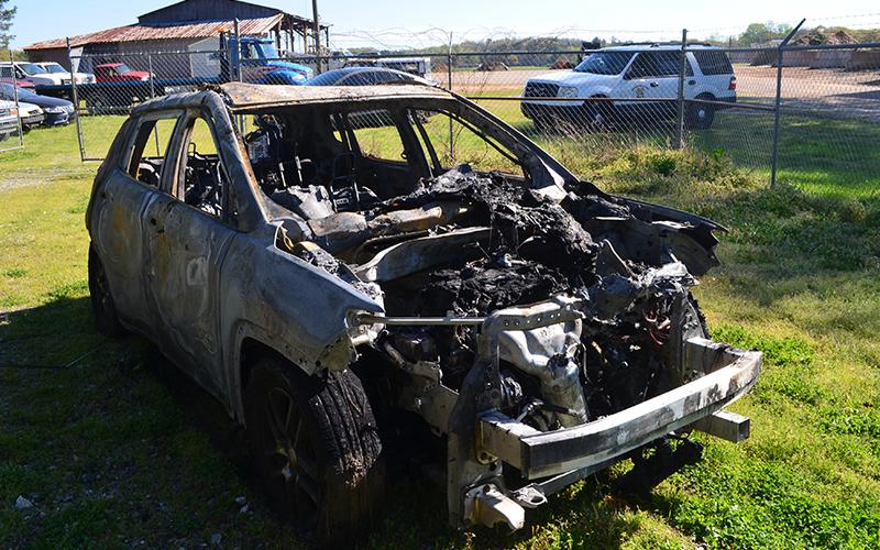 This is all that is left of a Jeep Compass that burned in Clarkesville on Thursday.