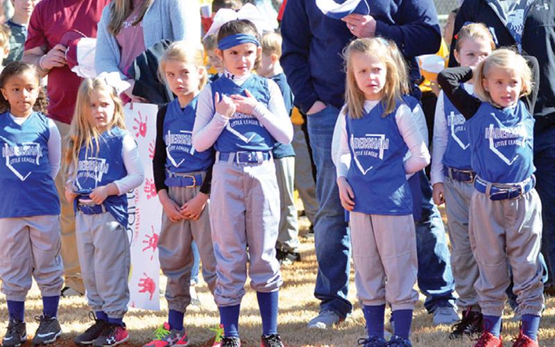 Habersham County Little Leaguers recite the Little League pledge at last year’s  Opening Day.