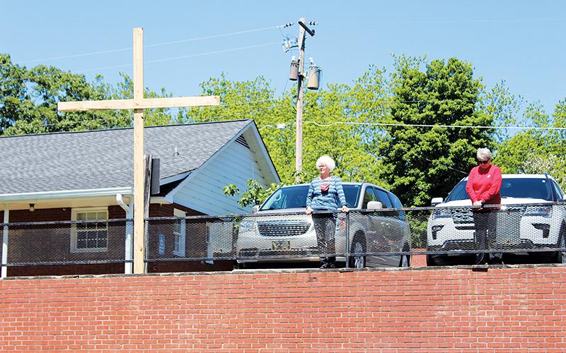 Attendees of the Demorest portion of the National Day of Prayer practice social distancing Thursday morning. Photo by ISAIAH SMITH/Staff
