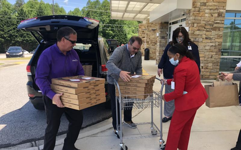 Healthcare workers at Habersham Medical Center appreciated the pizzas on Wednesday.