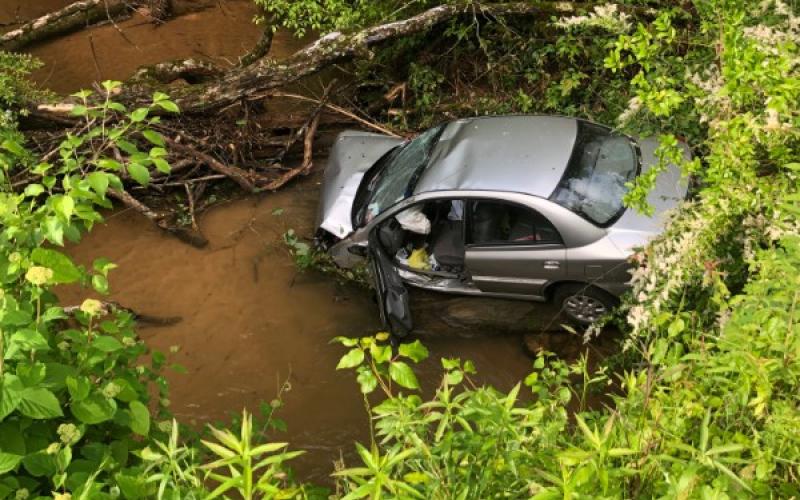 Habersham Emergency Services first responders helped a woman get out of her car Sunday morning after she ran off the road.