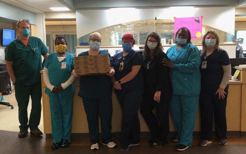 Healthcare workers at Habersham Medical Center appreciated the pizzas on Wednesday.