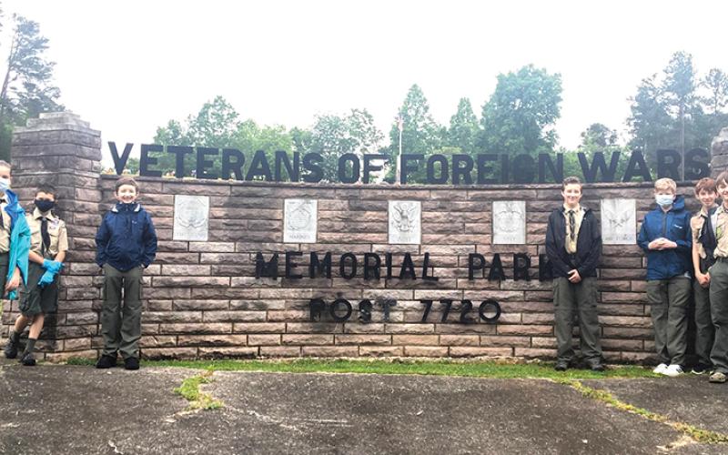 Clarkesville Troop 5 Boy Scouts (from left) Jaron Horton, Finn Jackson, Mitchell McGahee, Joseph McGahee, Jaren Campbell, Matthew Wolfe and Christian Cooper have had more opportunities to meet lately as restrictions have been relaxed.