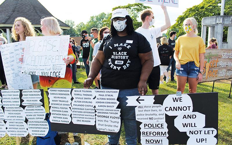 Portia Burns, who spoke at Monday’s Board of Education meeting, has been an outspoken leader in the community, including at the demonstration against racism in Clarkesville in June. Photo by ISAIAH SMITH