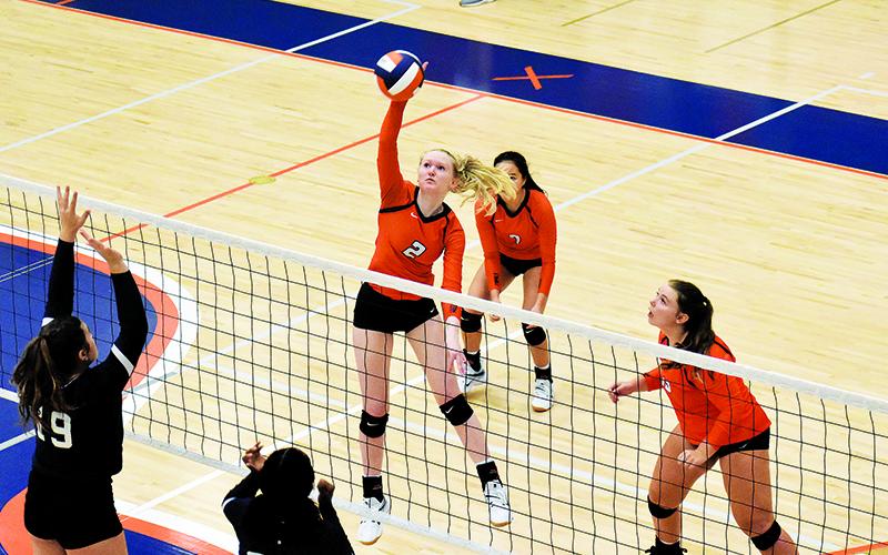 Habersham Central’s Molly Butler goes for a spike against Lumpkin County.