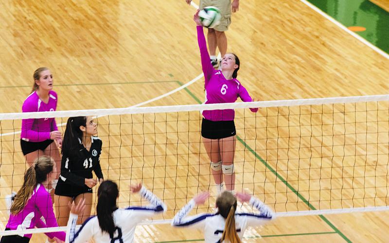 Tallulah Falls’ Sarah Jennings goes for a spike during a recent home match. BRIAN CARTER/Special