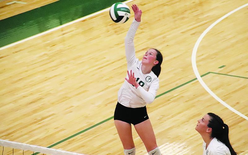 Tallulah Falls' Sarah Jennings spikes a ball during a recent home match. BRIAN CARTER/Special