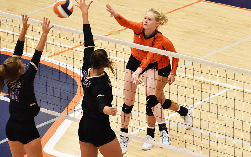 Habersham Central’s Molly Butler goes hard to the net during a recent match.