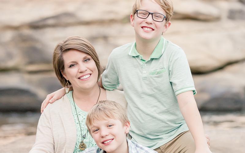 Becky Griffin is happy to be back playing a major role in the daily activities of her two sons, Caden and Sawyer.