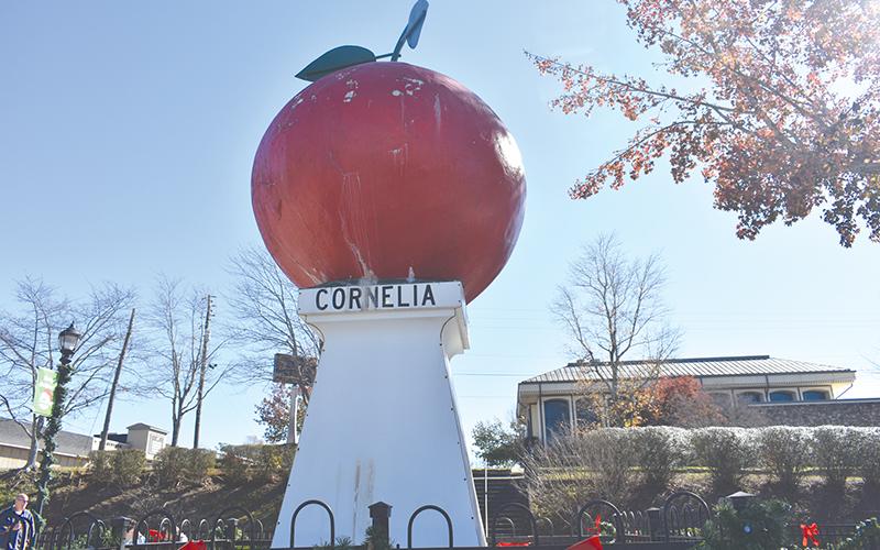 The Big Red Apple in downtown Cornelia is in need of a paint job as it has begun to crack and peel off in some areas.