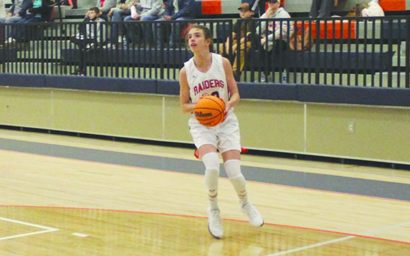 Kyia Barrett gets set to put up a jumper in Monday’s win over Prince Avenue. Barrett also tallied eight rebounds against North Hall Tuesday night to lead the Lady Raiders.