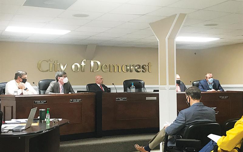 Demorest City Council listens to a speaker at Tuesday’s meeting.