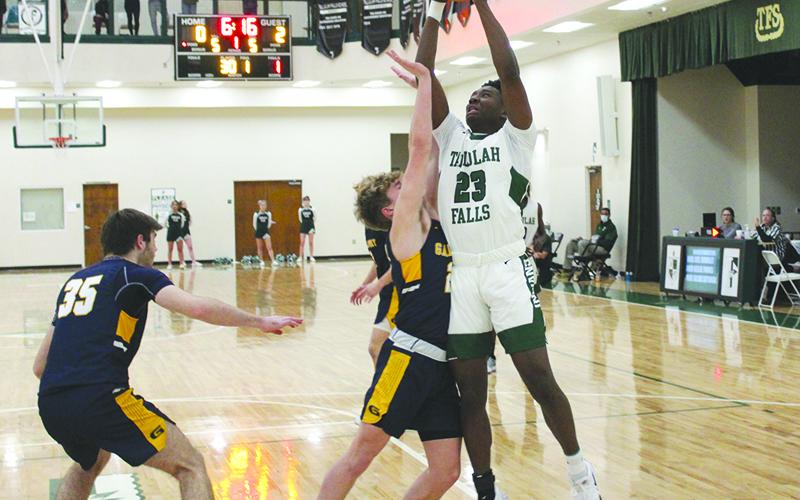 Tallulah Falls’ Devonte Allen pulls up for a jumper inside Saturday against Galloway.