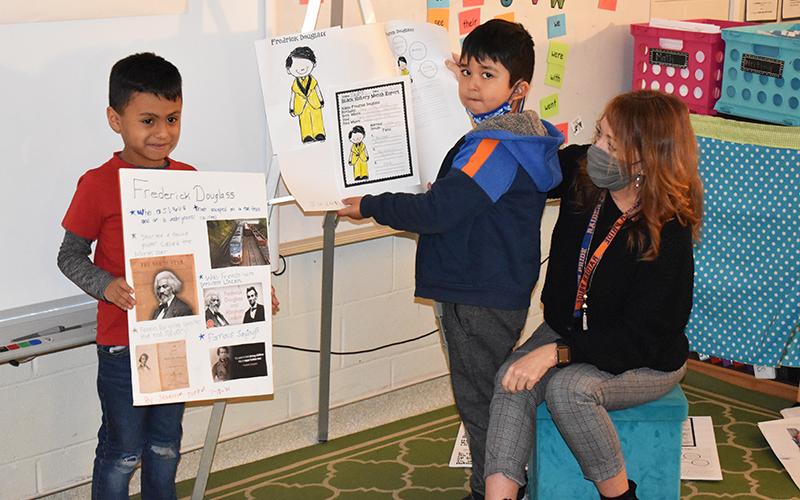 Jaden Olguin and Sebastian Torres worked together on a project about Frederick Douglass.