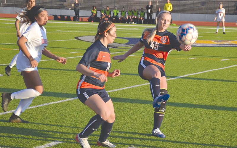 Habersham Central’s Breelyn Carroll gains possession during a game against Gainesville earlier this season.