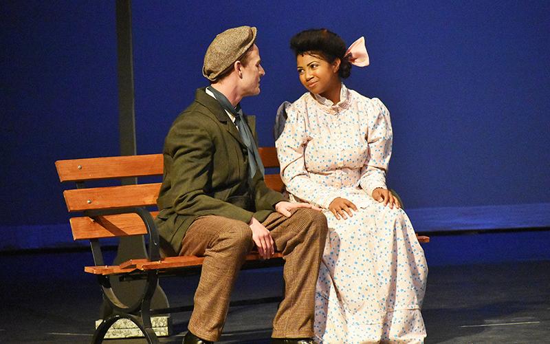 “Carousel” follows anti-hero Billy Bigelow, played by Jordan Hicks (left), who tackles relationship issues rarely discussed in the mid-1940s. Shown with Hicks is Julie Jordan, played by Chandler Allen.
