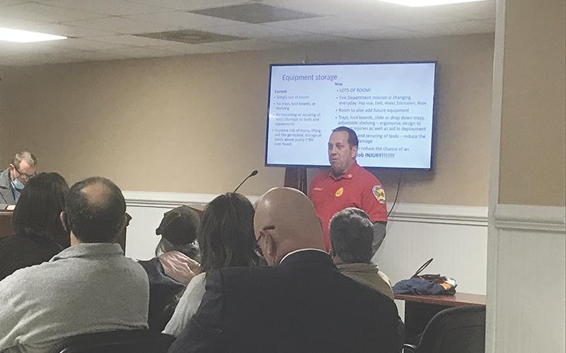 Demorest Fire Chief Ken Ranalli makes a presentation to the city council Tuesday night regarding potential purchases of a fire truck.