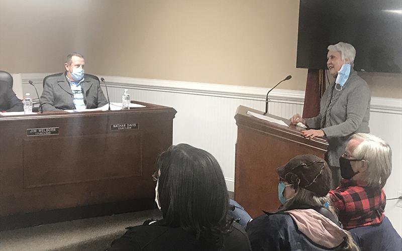 Former Demorest City Council member Flo Wikle (right) expressed her dismay with a letter she received from the attorney representing Councilman John Hendrix at Tuesday’s meeting.