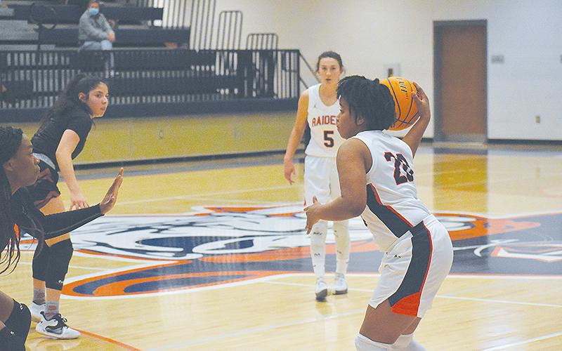 Habersham Central’s Nykerriah Brown looks to get the ball inside during the Lady Raiders’ recent victory over Lanier.