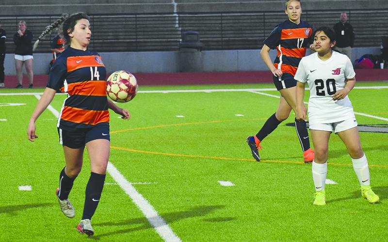 Habersham Central’s Abby Deleon stops the ball and gains possession during the Lady Raiders’ win over Winder-Barrow last week.