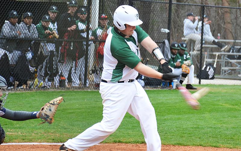 Tallulah Falls’ Aiden Gragg rips a double during the first game of a doubleheader against Loganville Christian on Friday.